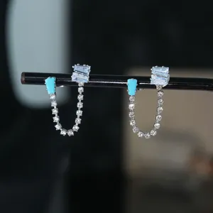 Mooie sprankelende zirkonia s925 zilveren naald dubbele ketting oorhangers dames