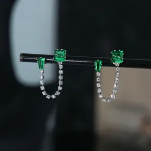 S925 zilveren naald groen zirkoon ketting oorbellen, elegante asymmetrische dames sieraden.