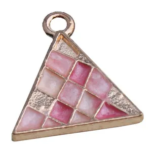 DIY Triangle Pendant Pink Mosaic Grid Alloy Charm For Fashion Earrings Necklace
