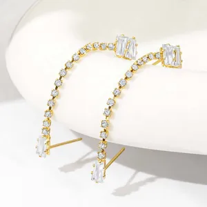 Vergulde gebogen zirkoon oorbellen kristal lange oorhangers elegante mode sieraden