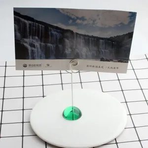 Soporte de clip de memo de metal creativo con base de vidrio verde para fotos y notas detalle