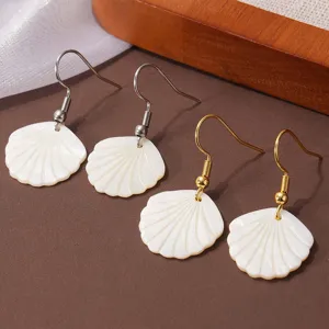 Zomer verse witte schelp waaier oorbellen minimalistische goud en zilver haak oorbellen.