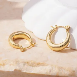 Fashion Brass Hoop Earrings For Women Geometric Chunky Huggie Electroplated Jewelry Everyday Accessory Gift