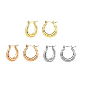 Chunky gold silver rose gold hoop earrings minimalist brass metal jewelry for women daily wear
