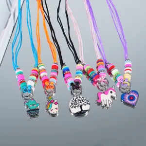 Kinderen handgemaakte zachte klei kleurrijke kralen legering hanger ketting verstelbaar