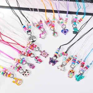 Kinderen kleurrijke klei kraal ketting schattige cartoon dier hanger verstelbare lengte stijl