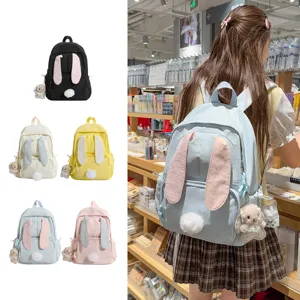 Schattige konijnenoren schoolrugzak voor meisjes lichte schattige tas met konijnhanger