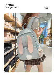 Schattige konijnenoren canvas rugzak voor tiener meisjes casual schooltas reistas
