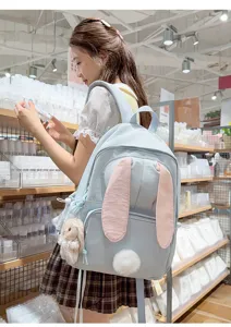 Schattige konijnenoren rugzak voor meisjes lichtblauwe schooltas casual dagtas