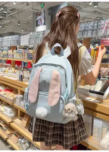 Leuke Koreaanse stijl schattige konijnenoren canvas rugzak voor meisjes school reizen dagelijks.