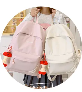 Casual canvas rugzak grote capaciteit schooltas voor studenten woon-werkverkeer roze beige