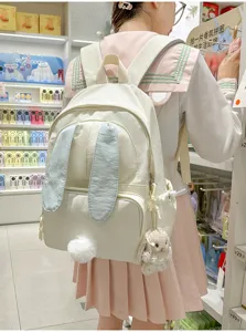 Leuke konijnenoren rugzak voor schoolmeisjes, lichte casual dagrugzak voor dagelijks.