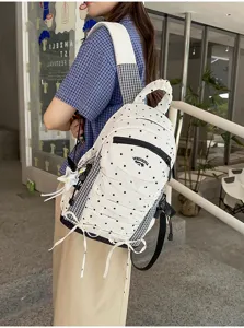 Japans stijl stippen rugzak grote capaciteit schooltas voor studenten met strikjes.