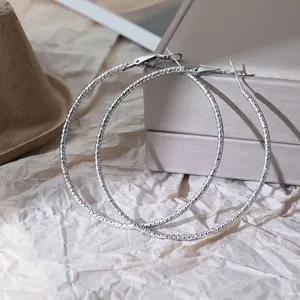 Grote Gepreegde Creolen Voor Vrouwen Mode Woon-werkverkeer Geometrische Cirkel Oorbellen 925 Sterling Zilver Stift Metaal Sieraden