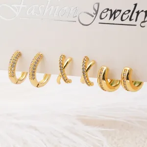 18K Verguld Koperen Micro Ingelegde Zirconia Oorknopjes Set Voor Vrouwen Met 925 Sterling Zilver Stift Mode Sieraden Cadeau