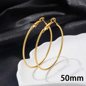 50mm Goud Roestvrij Staal Grote Creolen Oorbellen voor Vrouwen Mode Chic Veer Sluiting