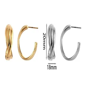 Elegante C-vormige gedraaide metalen oorringen in goud en zilver, 20x18mm stijlvolle sieraden.