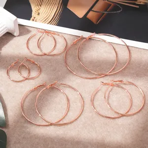 Roestvrijstalen creolen set, roségouden grote en kleine ronde oorkringen voor dames.