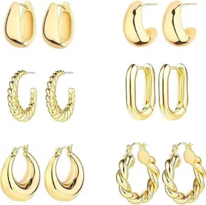 Verzette Geometrische Hoop Oorbellen Set Franse Stijl Retro C-vormige Oorbellen