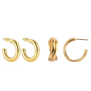Gouden creolen set, minimalisten dikke C-vorm en gedraaid ontwerp voor dames dagelijkse mode.