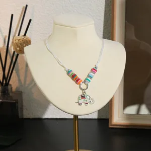 Kinderen kleurrijke polymeer klei kralen ketting met schattige olifant hanger verstelbaar