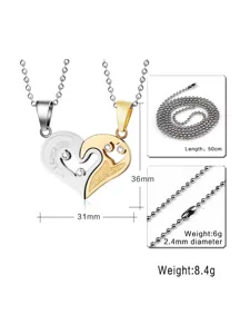 Heart couple necklace matching split love pendant silver gold jewelry gift for couples