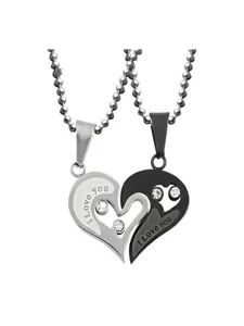 Heart Couple Necklace Set Rhinestone Interlocking Heart Pendant Matching Jewelry Gift for Lovers