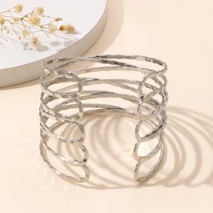Zilveren brede meerlaagse open metalen manchetarmband punk stijl mode armband voor vrouwen