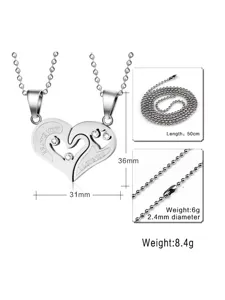 Interlocking heart crystal pendant couple necklace set with stainless steel ball chains.