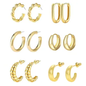 Minimalistische Messing Gouden Creolen Voor Dames Mode Geometrisch Glad Gedraaid C-Vorm Statement Oorbellen Sieraden Collectie