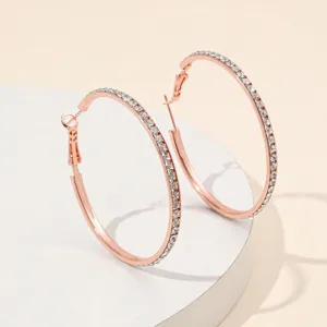 Legering Strass Pave Oorringen Dames 925 Sterling Zilver Stift Luxe Retro Grote Ronde Cirkel Oorbellen Sieraden