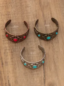 Vintage brede manchetarmband met turkoois stenen, punk stijl metalen armband sieraden voor vrouwen.