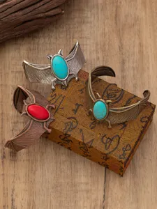 Punk retro vleermuis manchet armband set met turquoise steen voor stijlvolle vrouwen.
