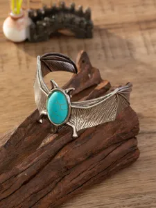 Vintage punk stijl brede vleermuis manchet armband met turkoois steen dames sieraden.