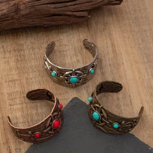 Vintage punk brede manchet armband set met turquoise en rode stenen voor vrouwen sieraden