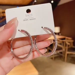 S925 Zilveren Nael Strass Grote Creolen Mode Sieraden voor Dames Dagelijkse Kleding