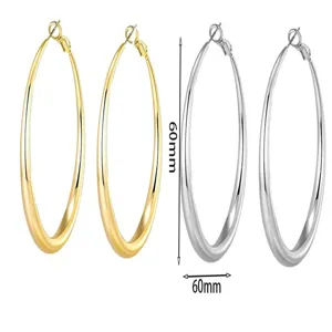 Grote 60mm goud en zilver oorringen set, elegante gladde geometrische ronde oorbellen.