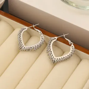 Zilverkleurige kralen hart creolen oren textuur metalen franje mode sieraden dames