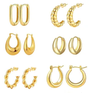 Minimalistische Gladde Geometrische Koperen Hoepel Oorbellen Goud Zilver Verguld Elegante Ronde Ovale Oor Gesp Voor Vrouwen Woon-Werkverkeer Sieraden