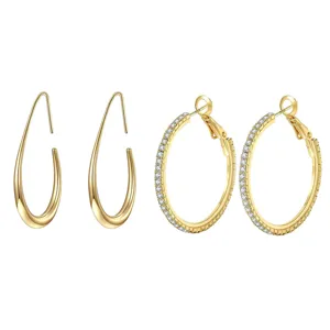 Vergulde creolen en druppel oorbellen set voor vrouwen, elegante modieuze sieraden.