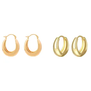 18K Vergulde Dikke Creolen Set Onregelmatige Gladde Hoorn Oorringen Mode Sieraden