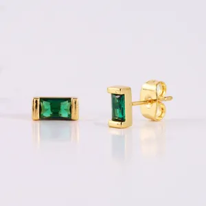 Elegante vergulde rechthoekige groene zirkonia oorknopjes voor dames sieraden