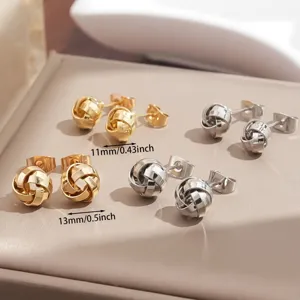 Elegantes pendientes de boton con nudo de metal, joya de moda minimalista para mujer.