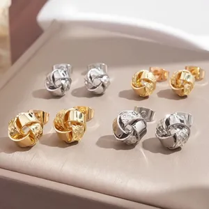 Pendientes de Botón Geométricos de Espiral de Metal Minimalistas Redondos de Nudo de Moda Con Poste de Acero Joyería de Mujer