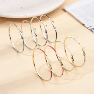 Minimalistische kleurrijke druppelolie creolen set, trendy metalen cirkel oorbellen