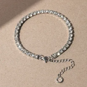 Stainless steel rhinestone tennis bracelet with adjustable extension chain for women fashion jewelry