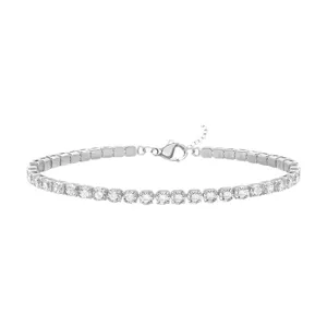Elegant stainless steel cubic zirconia tennis bracelet with secure lobster clasp and extension.