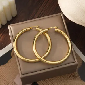 Prachtige 18K vergulde dikke holle oorbellen creolen, minimalistische mode statement sieraden.