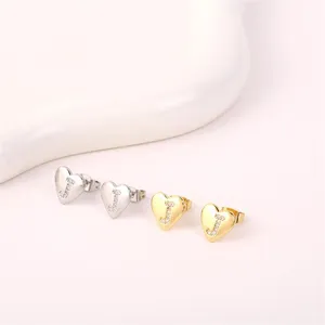 Goud en zilver kleurige hart letter J oorknopjes, strass messing mode sieraden voor dames.