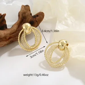 Gouden meerlaagse geometrische oorbellen getextureerd statement sieraden dames 3.4cm